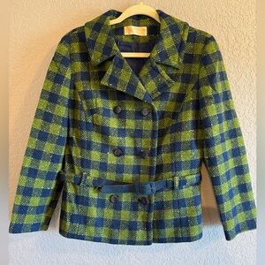Pendleton Blue and Green Wool Blend Jacket and Skirt Set